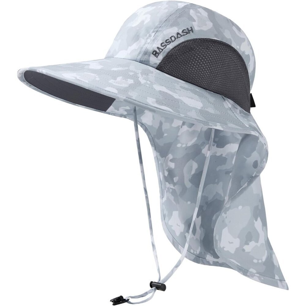 Unisex Grey Camo 100% Nylon Wide Brim Mesh Vent With Neck Flap Classic Sun Hat